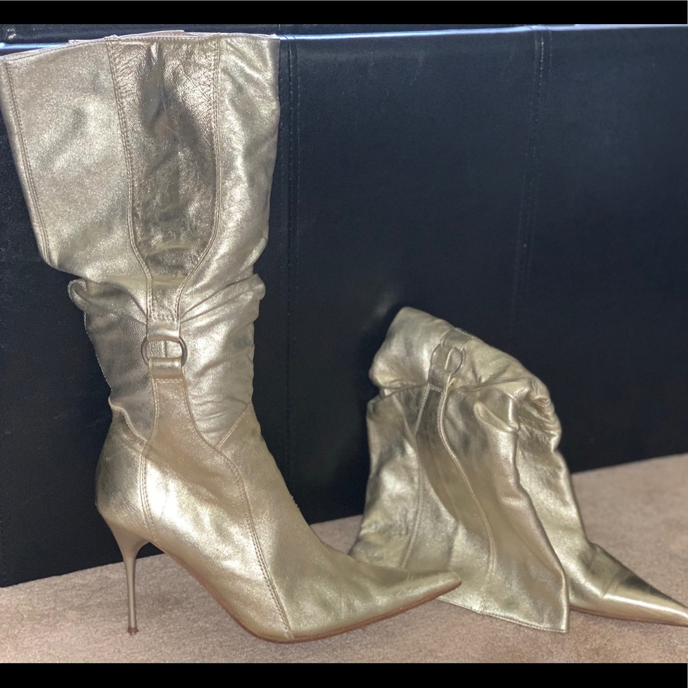 Gold Knee High Heeled Boots